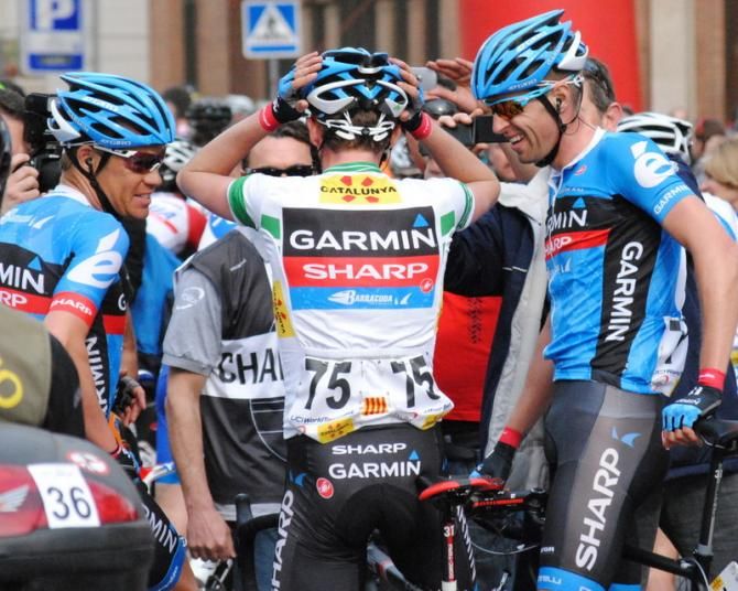 Garmin Sharp celebrates with Tom Danielson, Dan Martin and Ryder Hesjedal
