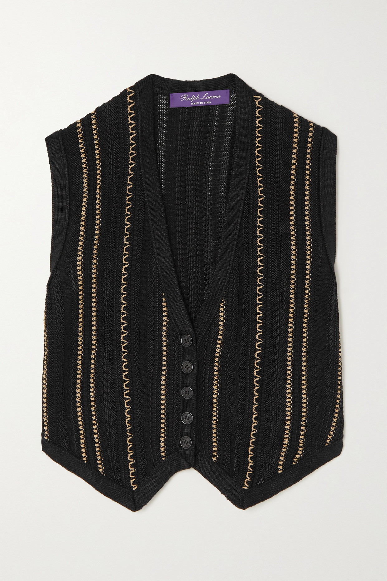 Embroidered Striped Crochet-Knit Silk and Linen-Blend Vest