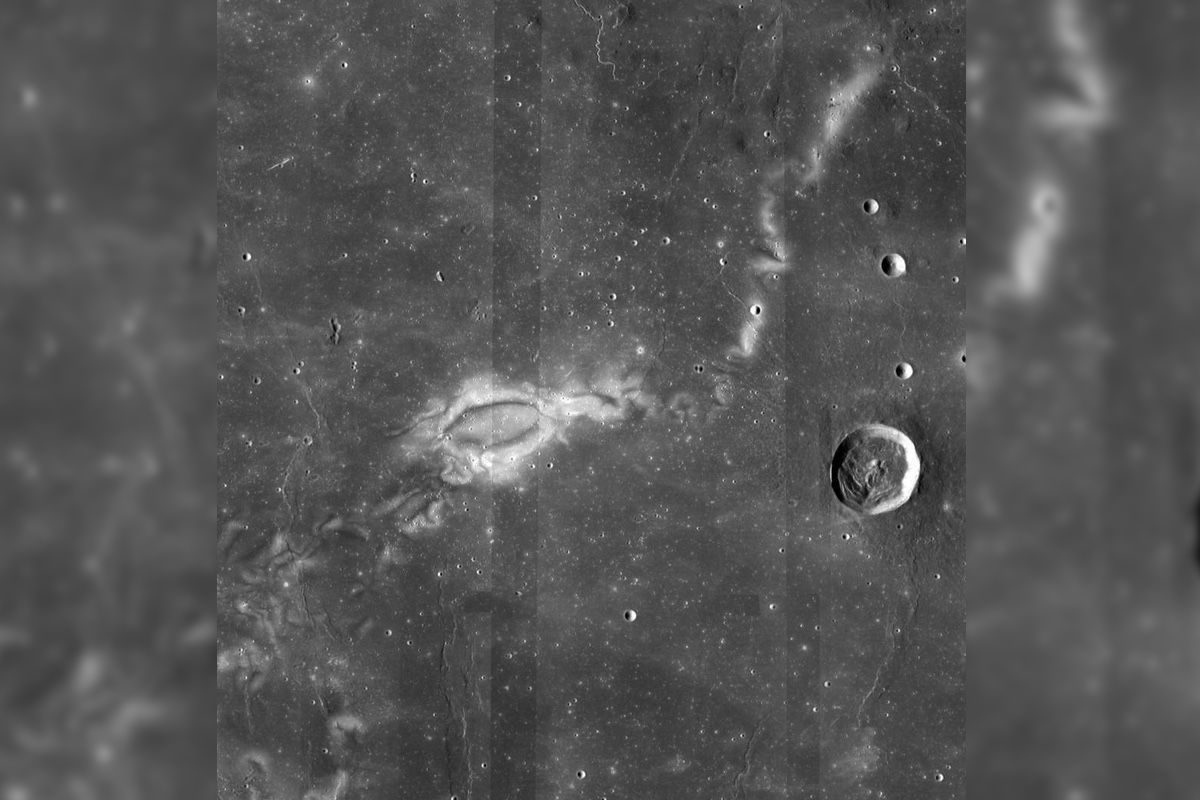 The Reiner Gamma lunar swirl is seen decorating the moon&#039;s surface, an image taken with NASA&#039;s Lunar Reconnaissance Orbiter.