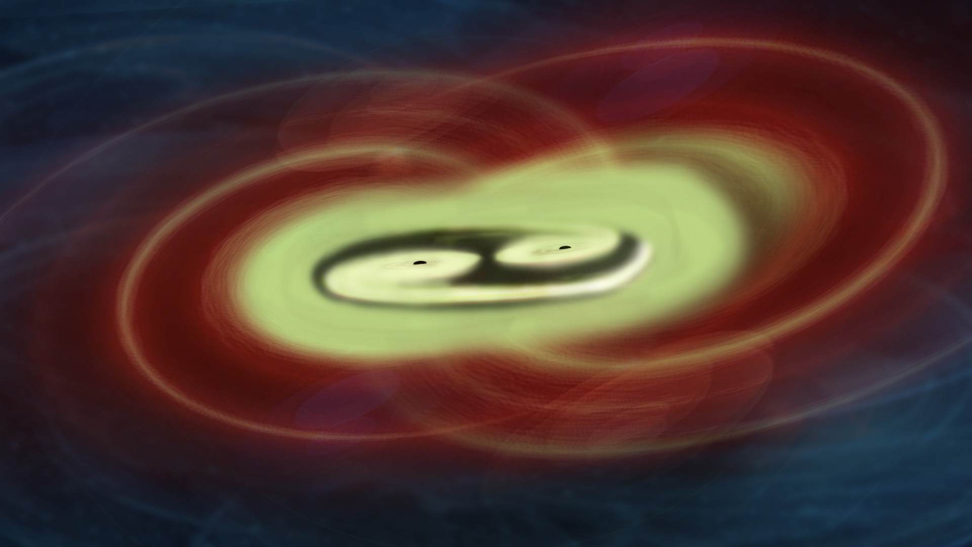 A visualization of two merging supermassive black holes