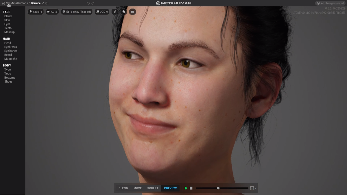 A virtual woman smiling.