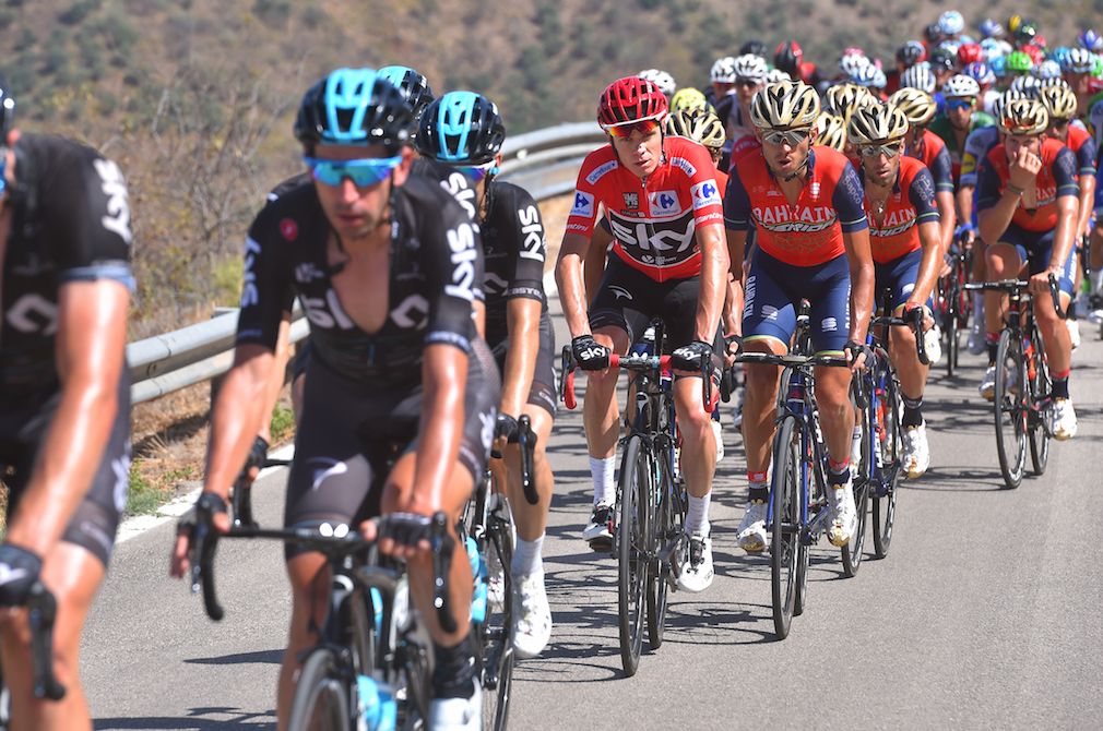 Sky and race leader Chris Froome on stage 12 of the Vuelta a Espa&ntilde;a