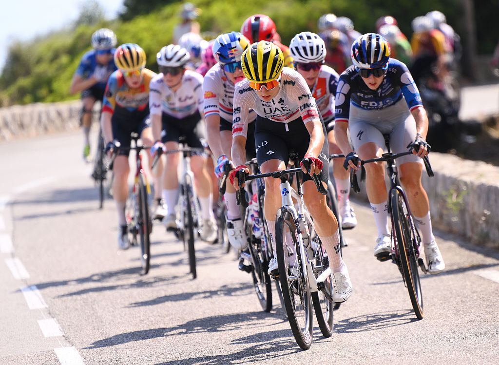 Dominika Wlodarczyk of Poland and UAE Team L&rsquo;IMAD leads the peloton during the 5th Tour de France Femmes 2026, Stage 9 a 99.2km stage from Nice to Nice / #UCIWWT / on August 09, 2026 in Nice, France. (Photo by Alex Broadway/Getty Images)