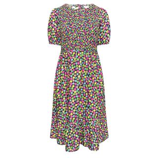 Yours Black Rainbow Floral Shirred Midaxi Dress 