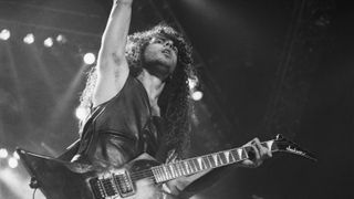 Megadeth guitarist Marty Friedman performs at the Spectrum on June 29, 1991, in Philadelphia, Pennsylvania.