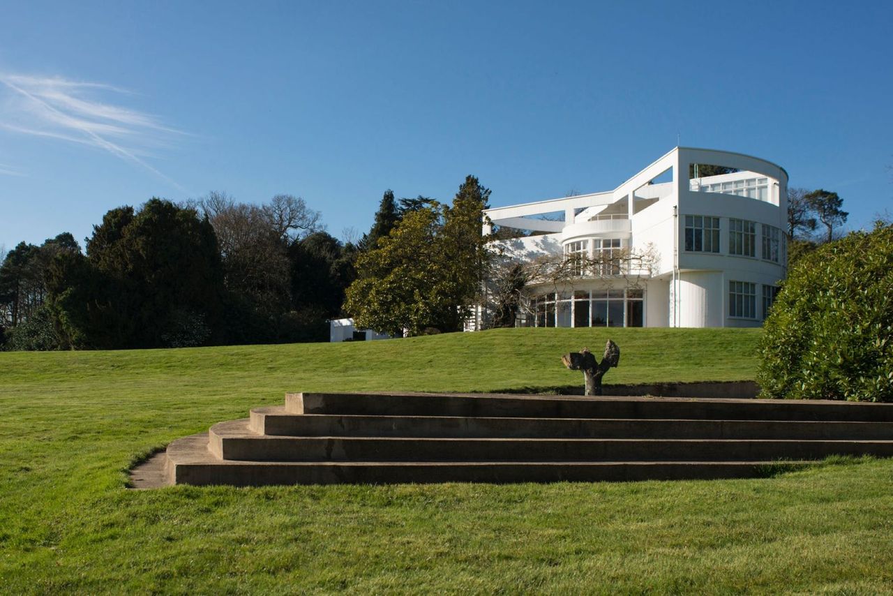 Steps in the garden are of a mural in the middle of the lawn