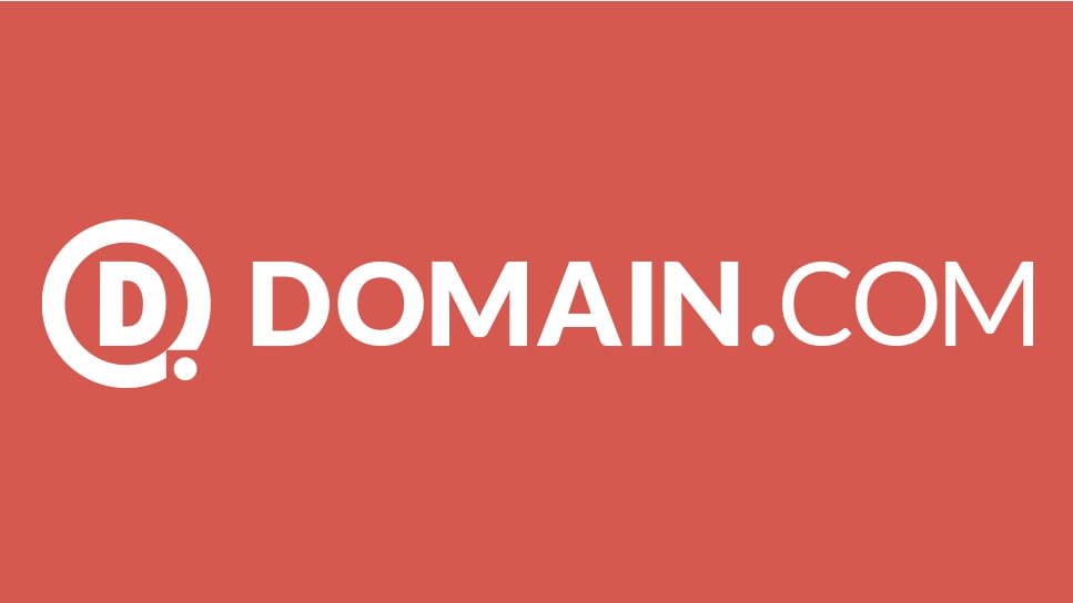 Domain.com logo in white on orange background