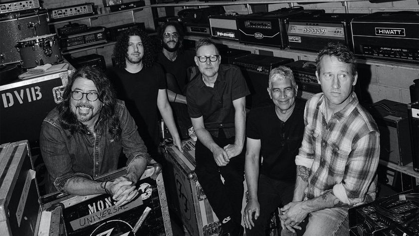 Foo Fighters smiling backstage