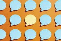 speech bubbles - all are blue except one that is yellow