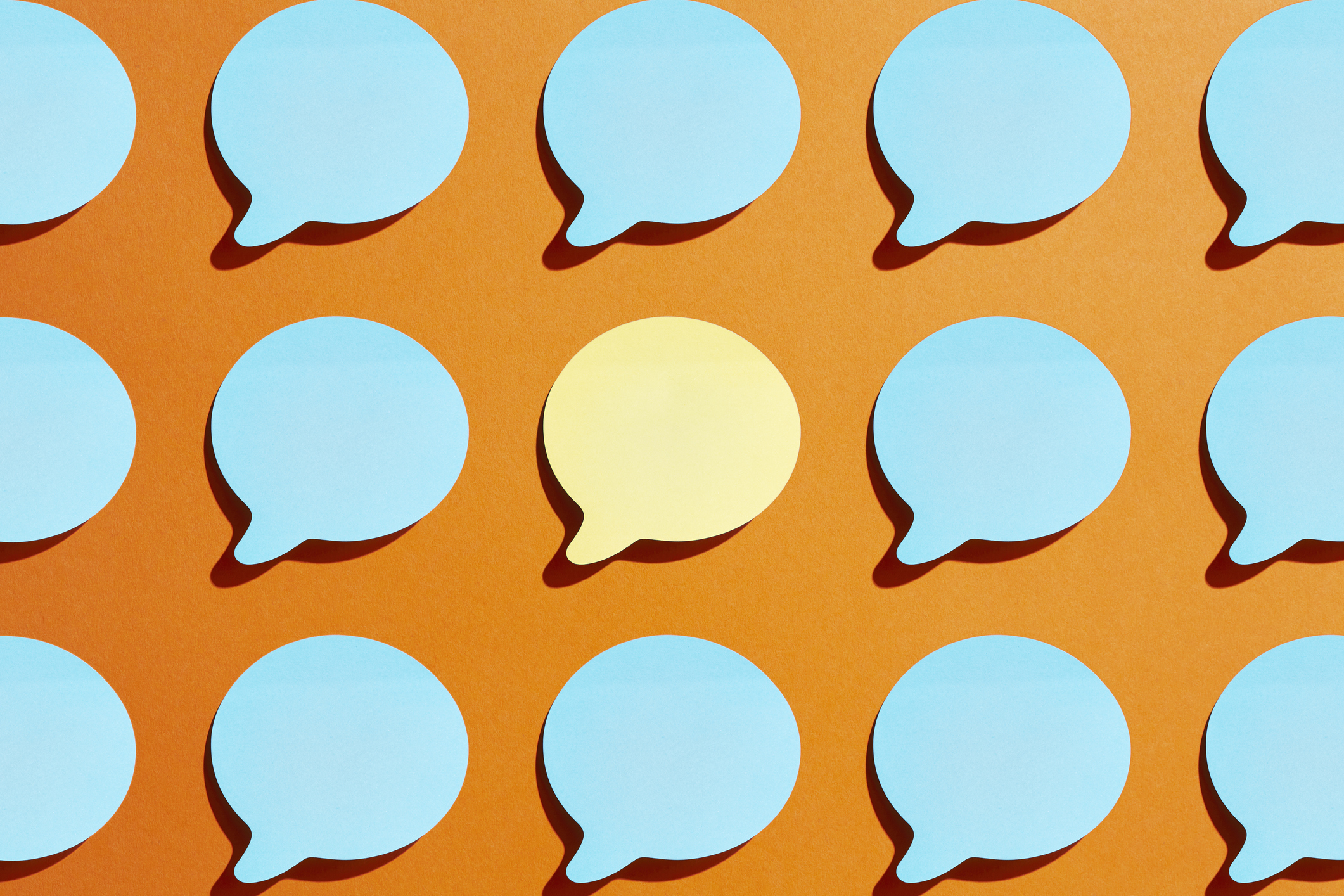 speech bubbles - all are blue except one that is yellow