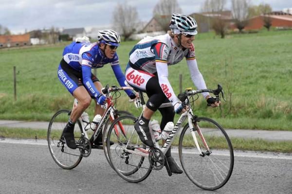 Belgians Jurgen Roelandts (Omega Pharma - Lotto) and Wouter Weylandt (Quick Step).