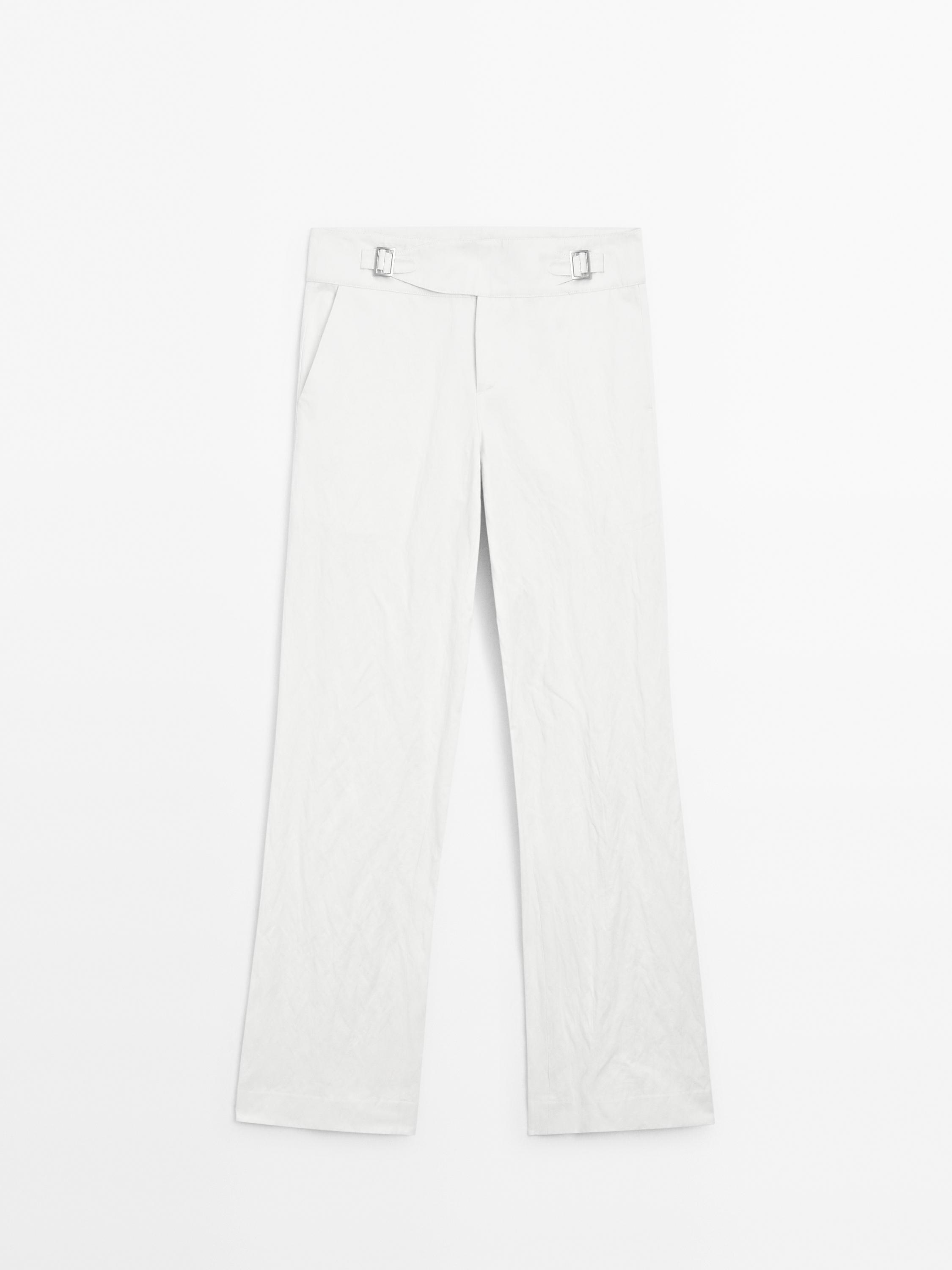 Massimo Dutti, Slim Fit Low-Rise Trousers With Buckles