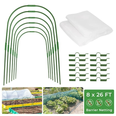 Garden Mesh Netting & Hoops Kit, 8 X 26 Ft Plant Cover With Bracket for Vegetable Plants Fruits Flowers Greenhouse