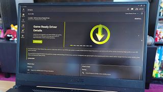 Nvidia DLSS 4.5 update on Asus TUF laptop screen.