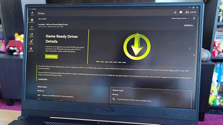 Nvidia DLSS 4.5 update on Asus TUF laptop screen.