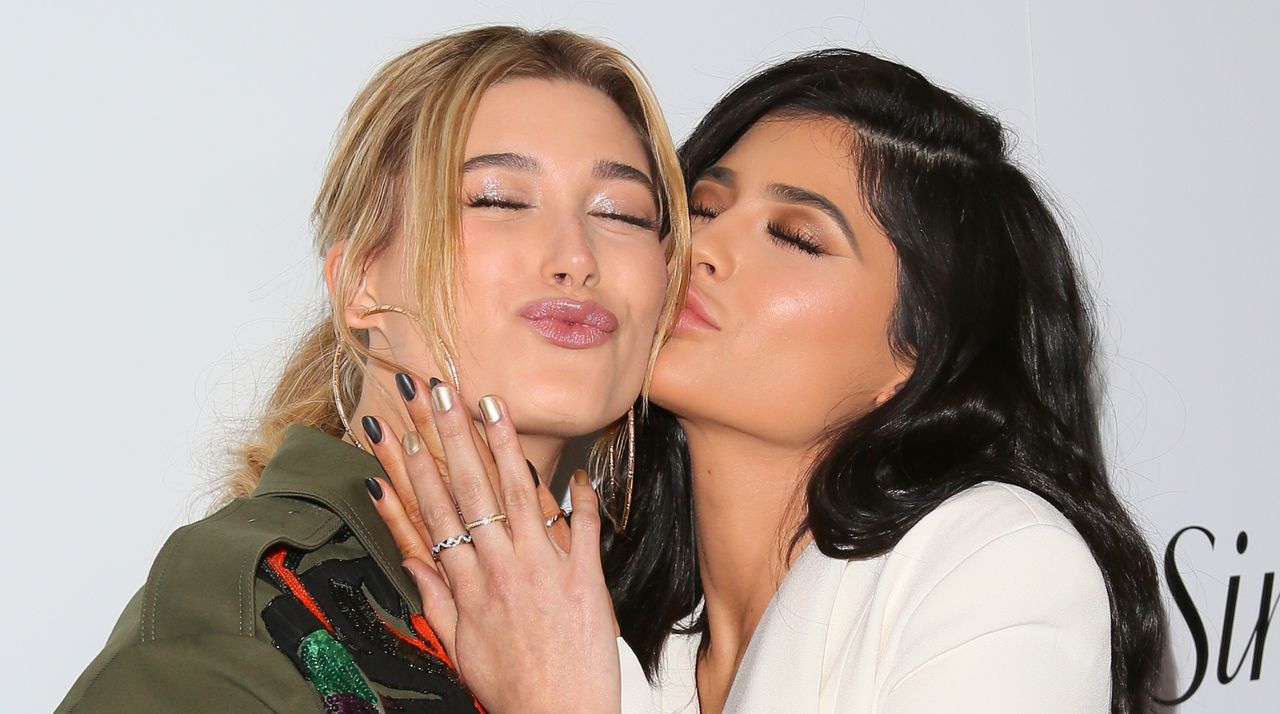 Kylie Jenner and Hailey Baldwin attend the &#039;Fresh Faces&#039; party, hosted by Marie Claire, celebrating the May issue cover stars on April 11, 2016 in Los Angeles, California. 