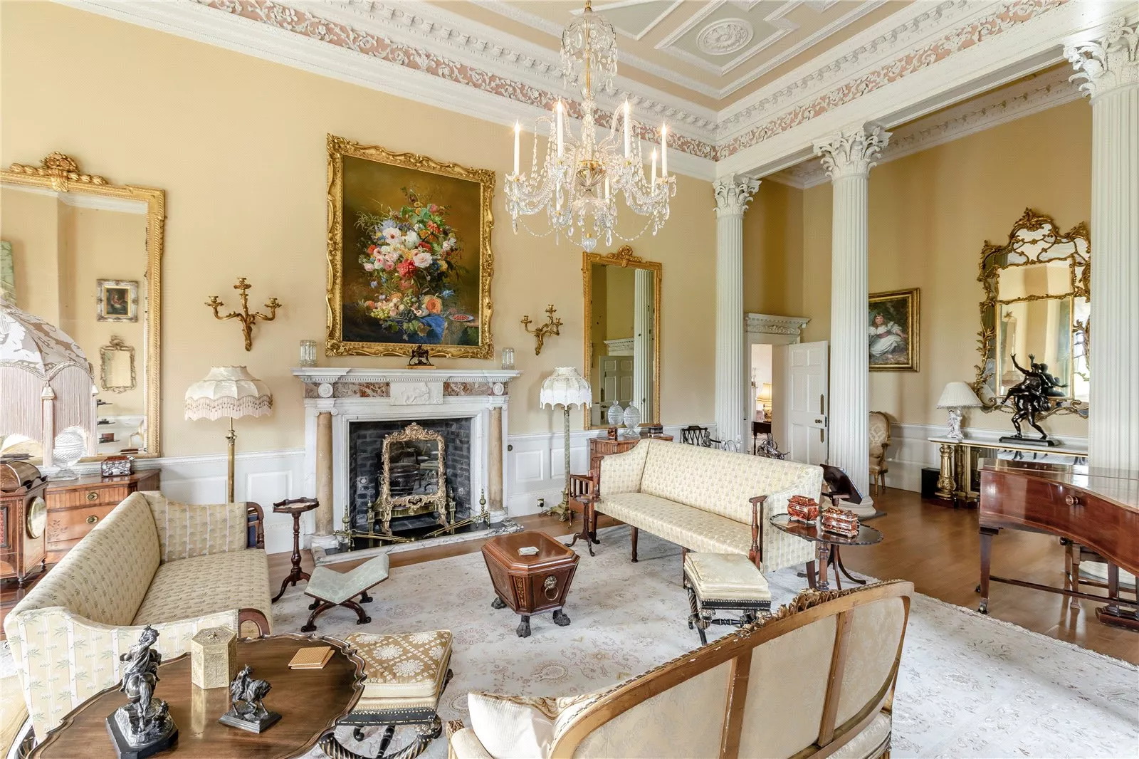 Images of the interiors of Womersley Park in Yorkshire