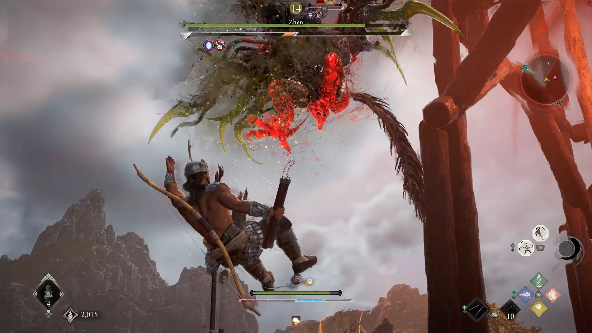 Being dropped by a flying enemy in Wo Long 2: Wings of Ember