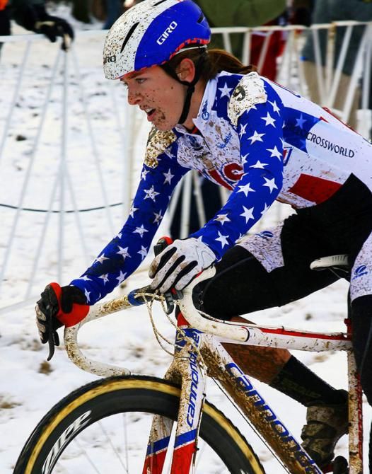 Top placing American, Tim Johnson, puts his right foot out to balance on a tricky turn.