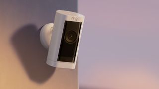 The Ring Stick Up Cam Pro security camera mounted on a wall