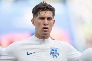 John Stones of England sings the national anthem at the 2018 World Cup