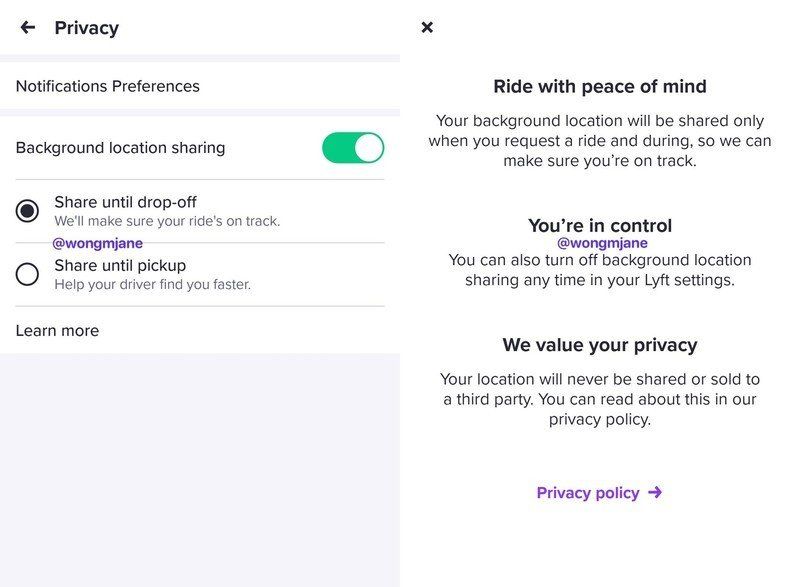 Lyft Location Sharing