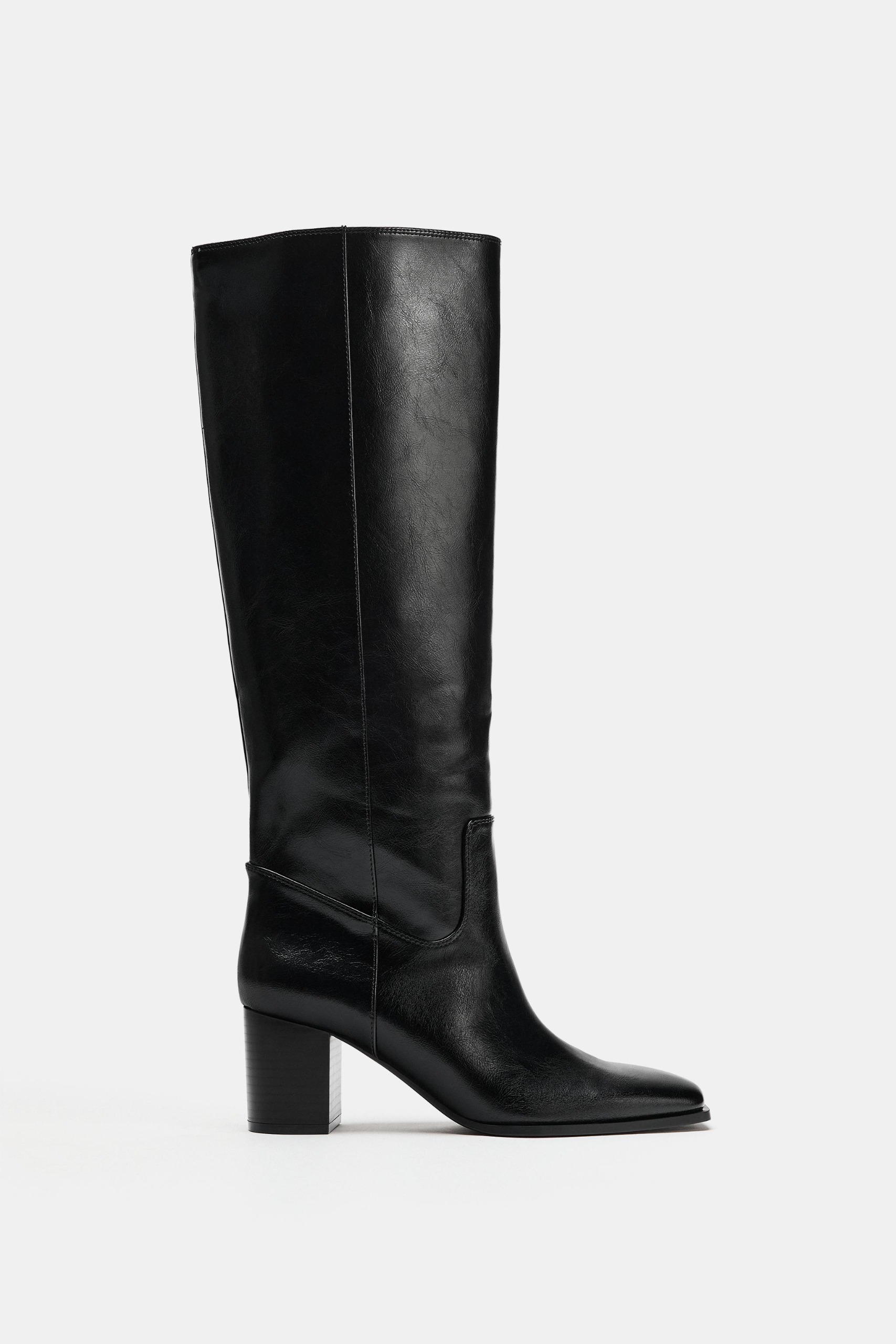Block Heeled Boots - Black - 5