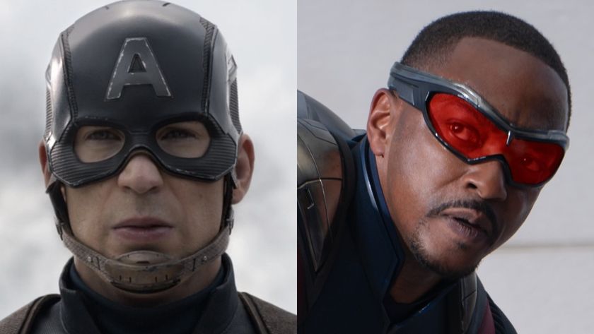 Steve Rogers (Chris Evans) looks ahead in Captain America: Civil War, while Sam Wilson (Anthony Mackie) stares on in Captain America: Brave New World.