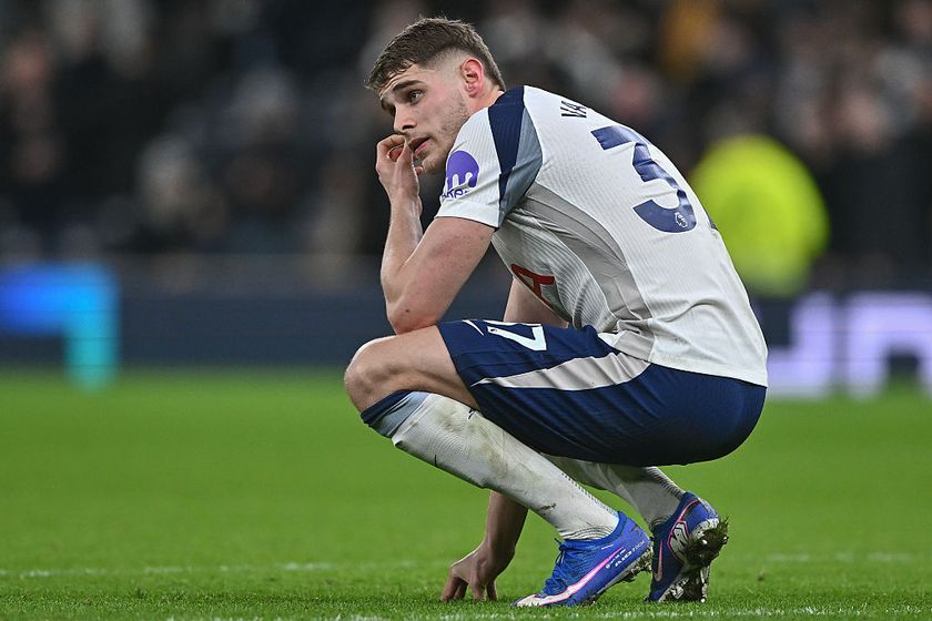 Micky van de Ven reacts to another bad result for Tottenham