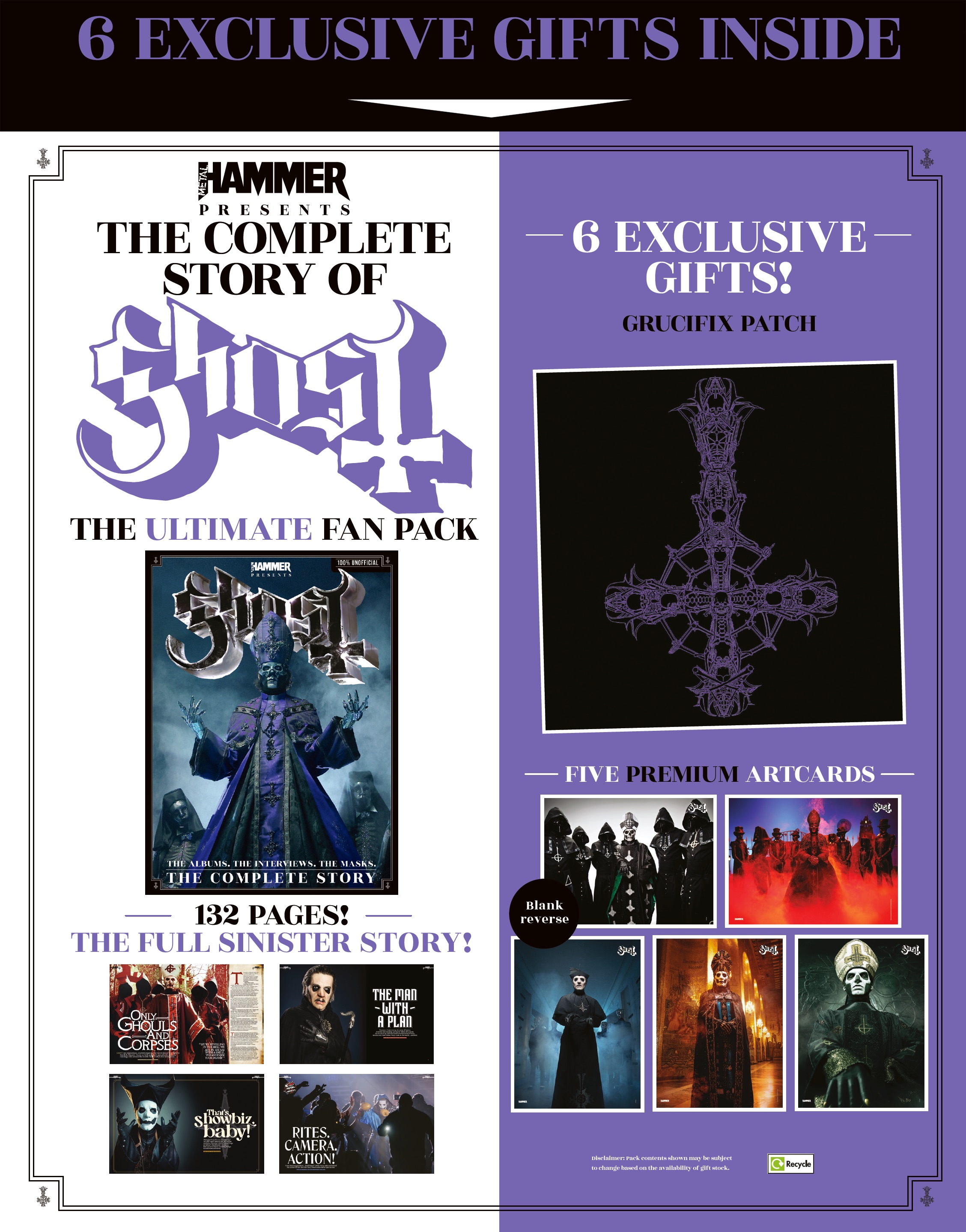 Ghost bookazine bundle featuring five artcards and crucifix patch