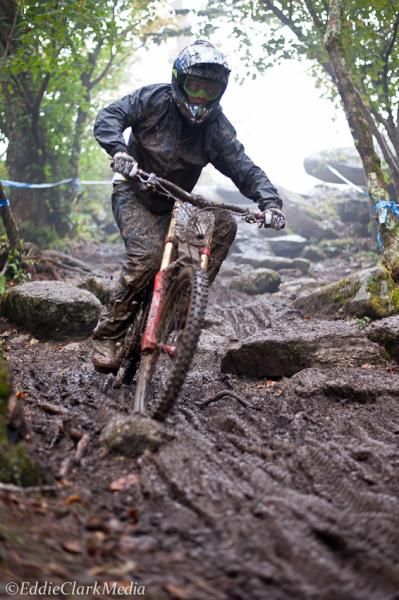 Logan Binggeli put in some extra practice runs on race day due to the torrential downpour that soaked the course over night.