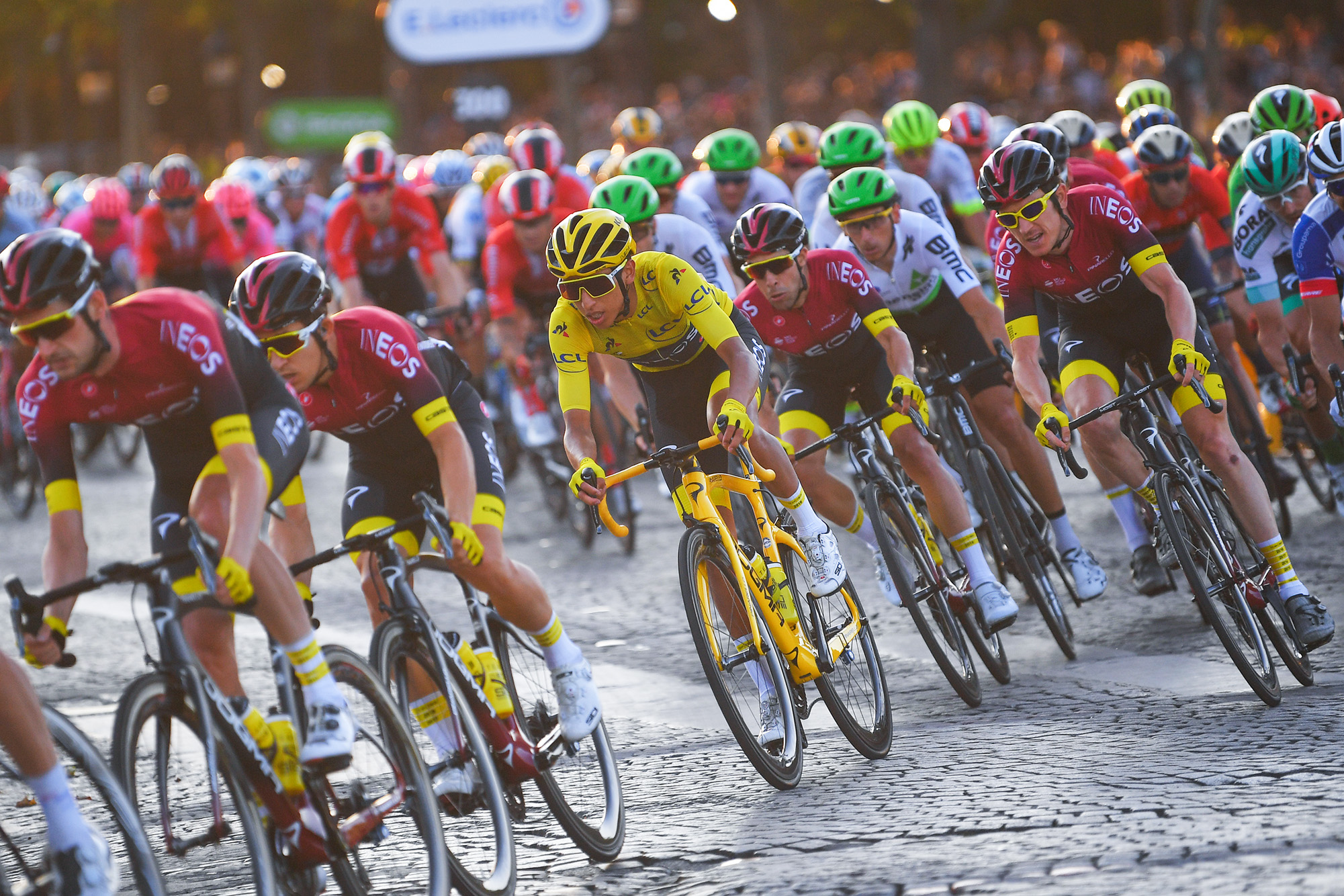 PARIS, FRANCE - JULY 28: Egan Bernal of Colombia and Team INEOS Yellow Leader Jersey / Geraint Thomas of United Kingdom and Team INEOS / Peloton / during the 106th Tour de France 2019, Stage 21 a 128km stage from Rambouillet to Paris Champs-&amp;Eacute;lys&amp;eacute;es / TDF / #TDF2019 / @LeTour / on July 28, 2019 in Paris, France. (Photo by Tim de Waele/Getty Images)