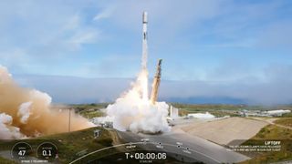 A SpaceX Falcon 9 rocket launches 20 Starlink satellites from California's Vandenberg Space Force Base on May 14, 2024.