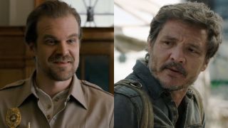 David Harbour and Pedro Pascal in a side-by-side photo.