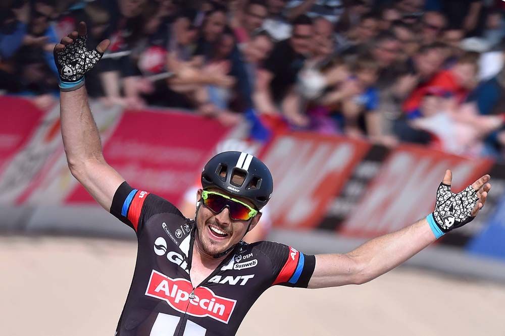 John Degenkolb (Giant-Alpecin) realises he has won Paris-Roubaix