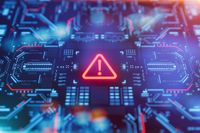 Ransomware concept art showing alert image on circuit board