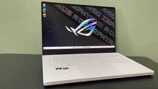 best 15-inch laptop Asus ROG Zephyrus G15 (2022) on a dark desk