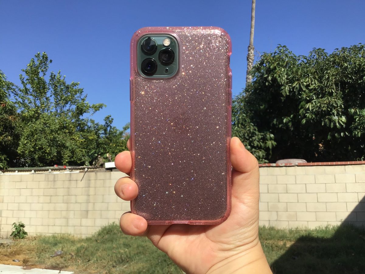 Speck Presidio Clear + Glitter outside in sunlight