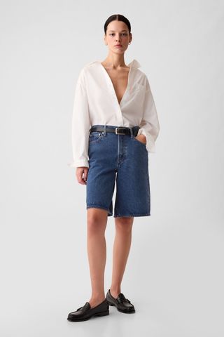 Mid Rise Longline Denim Shorts