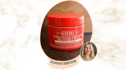 An image of Kiehl's Ultra Facial Meltdown Recovery cream on a wooden surface, next to an image of beauty editor Fiona McKim