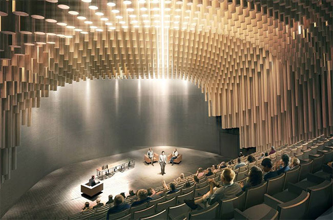 An artist's impression of the Thomas Jefferson Auditorium at Bordeaux's Cit&eacute; du Vin.