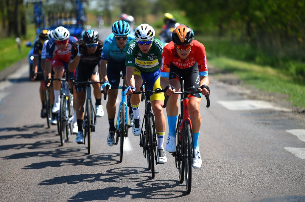 HAJDSZOBOSZL HUNGARY MAY 12 Jens Reynders of Belgium and Team Sport Vlaanderen Baloise Green Points Jersey competes in the breakaway during the 43rd Tour de Hongrie 2022 Stage 2 a 192km stage from Karcag to Hajdszoboszl tourdehongrie on May 12 2022 in Hajdszoboszl Hungary Photo by Dario BelingheriGetty Images
