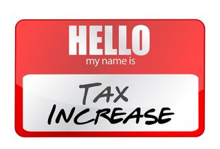 red sticker hello my name is tax increase concept illustration design