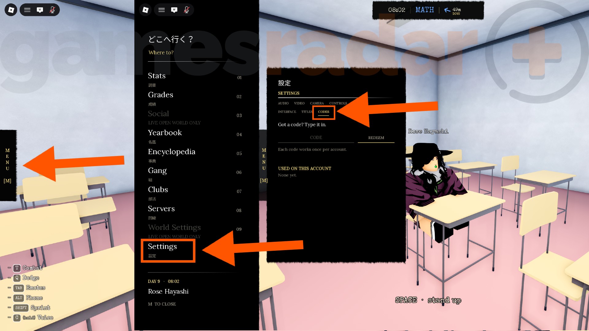 Orange arrows point out the instructions to follow to redeem Morioh High codes.