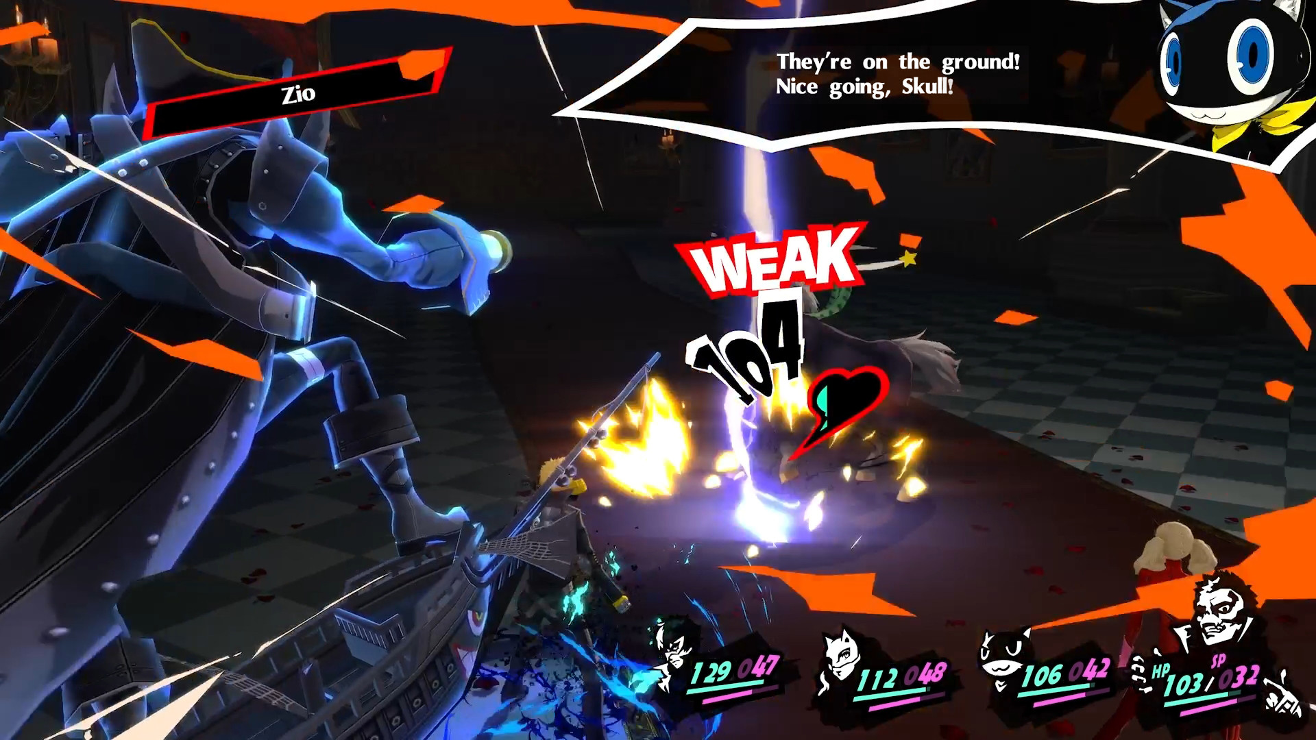 In Persona 5 Royal, Skull hits an enemy in turn-based combat