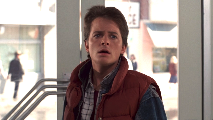 Michael J. Fox looking confused after entering a diner in 1955 in Back To The Future