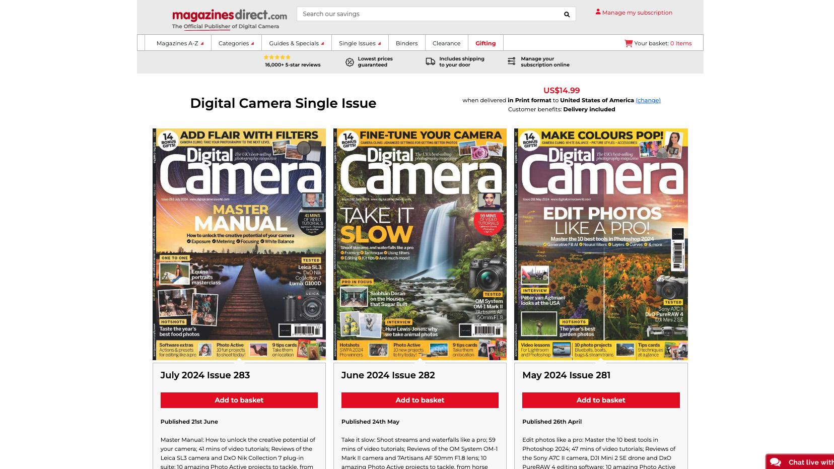 Image of the Magazines Direct website page, for buying single back issues of Digital Camera magazine