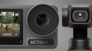 The DJI Osmo Action 3 and DJI Pocket 2 on a grey background