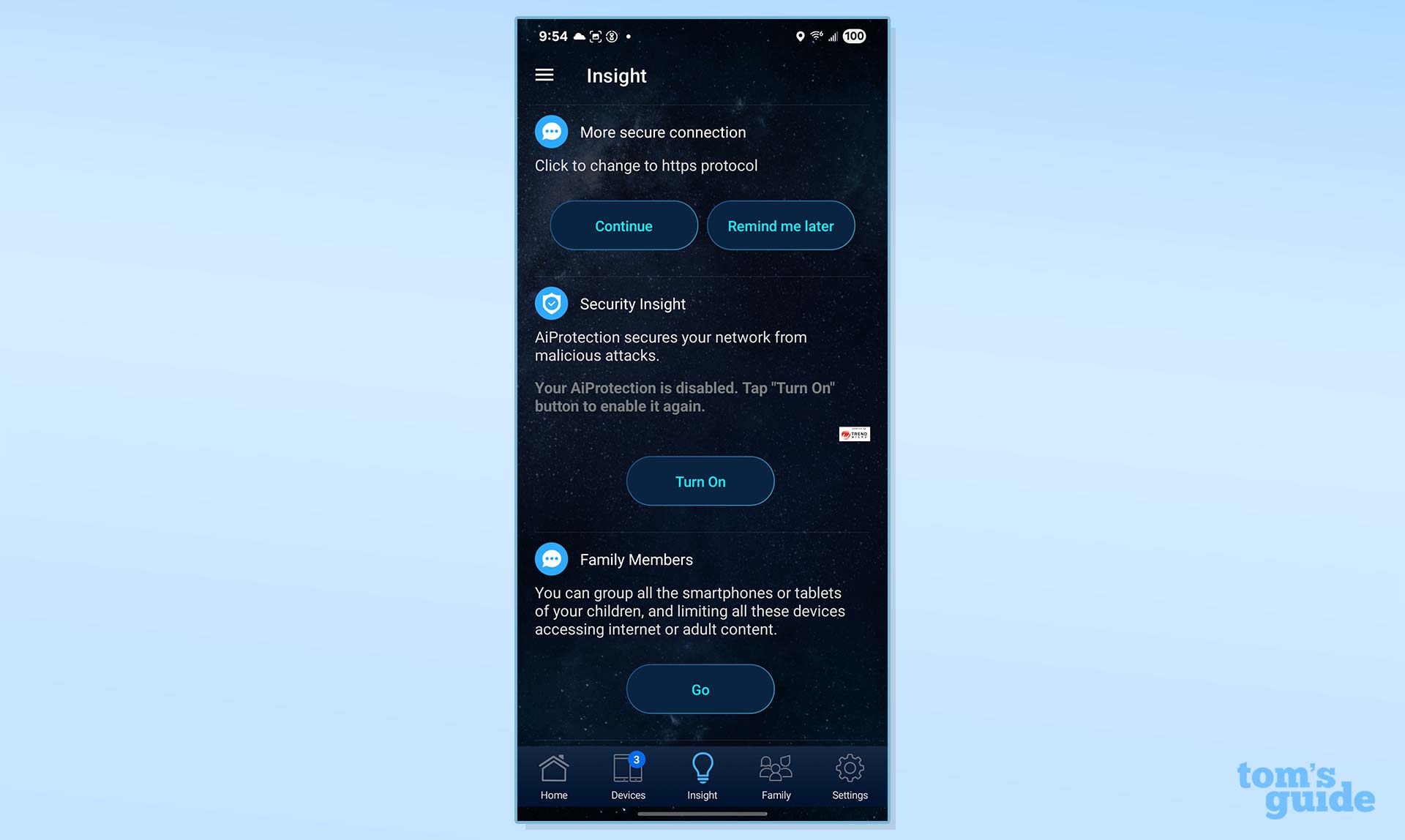 A screenshot of the Asus TUF Gaming BE6500 router app.