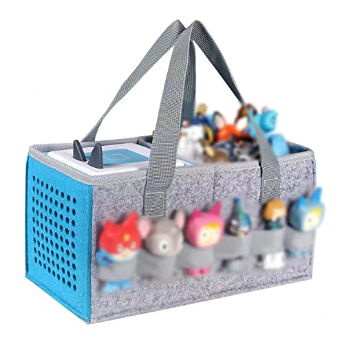 Ouknak Carrying Case for Tonies Starter Set & Storage Bag for Tonies Figurine, Hand Bag for Audio Player and Dolls Musical Toy Folding Bag for Toniebox Accessories (gray Blue)